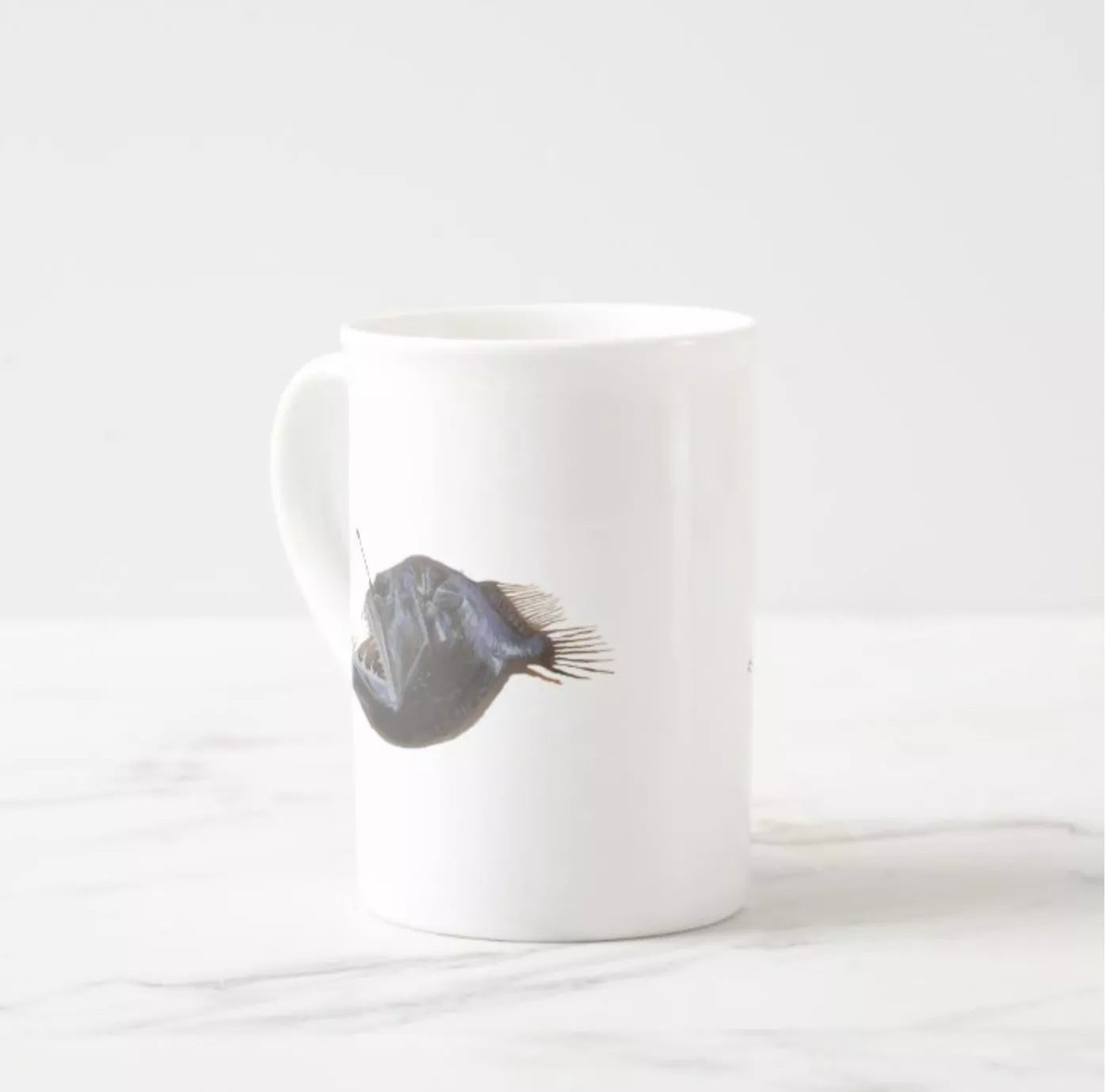 Humpback Blackdevil - Fine Bone China Mug-Stick Figure Fish Illustration