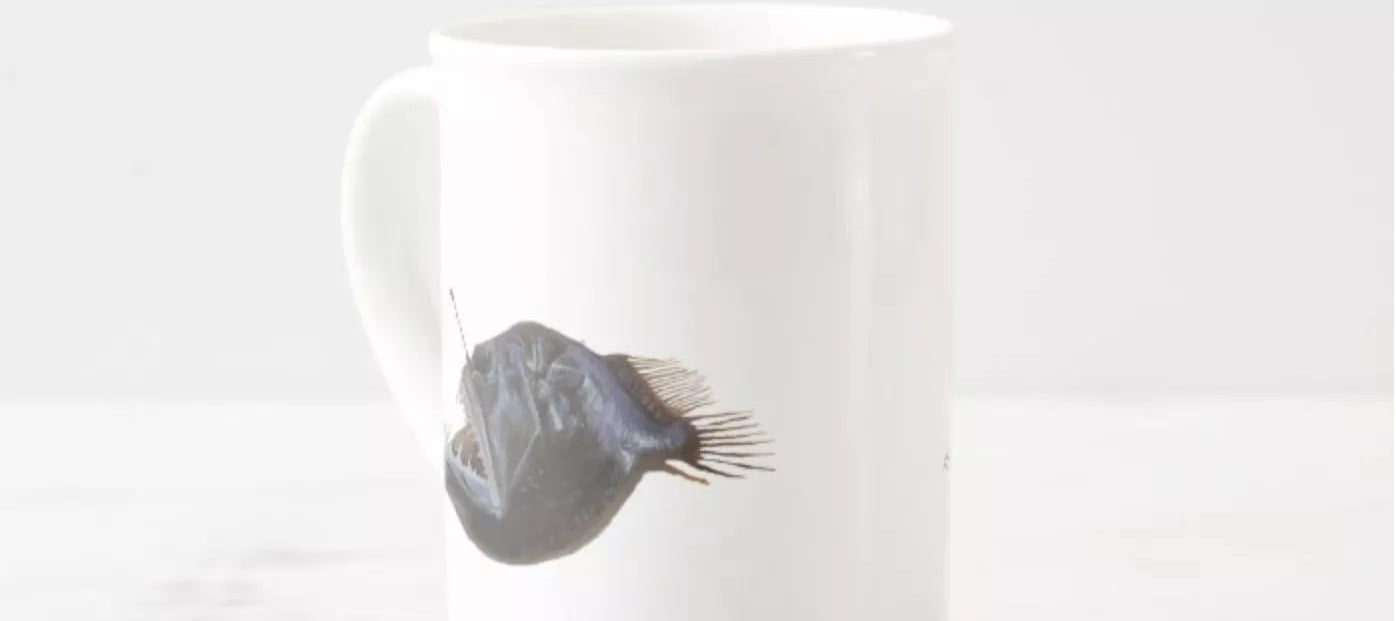 Humpback Blackdevil - Fine Bone China Mug-Stick Figure Fish Illustration