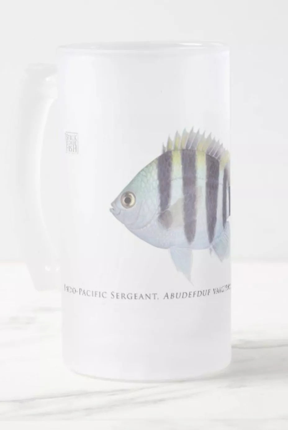 Indo-Pacific Sergeant - Frosted Glass Stein-Stick Figure Fish Illustration