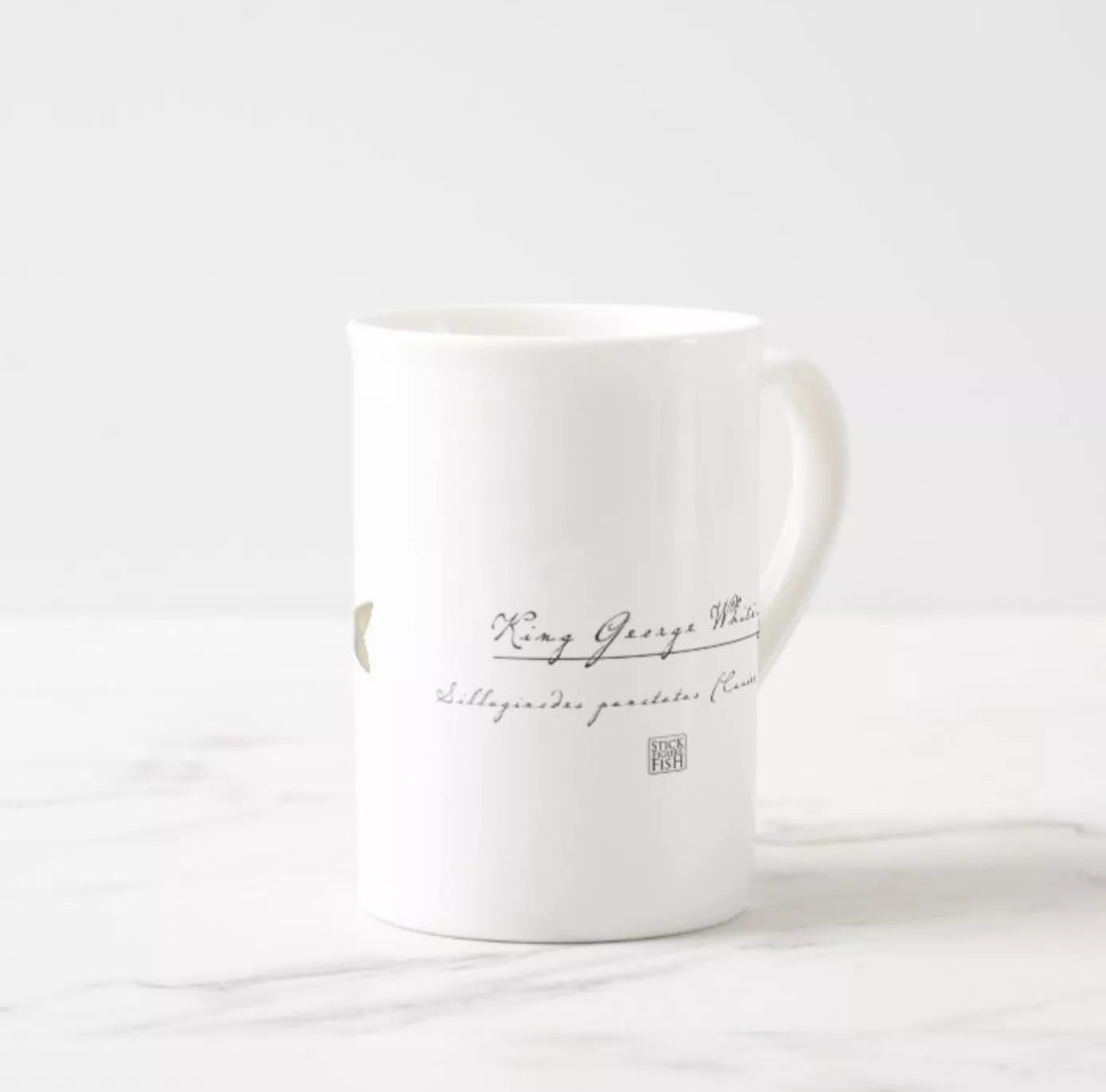 King George Whiting - Fine Bone China Mug-Stick Figure Fish Illustration