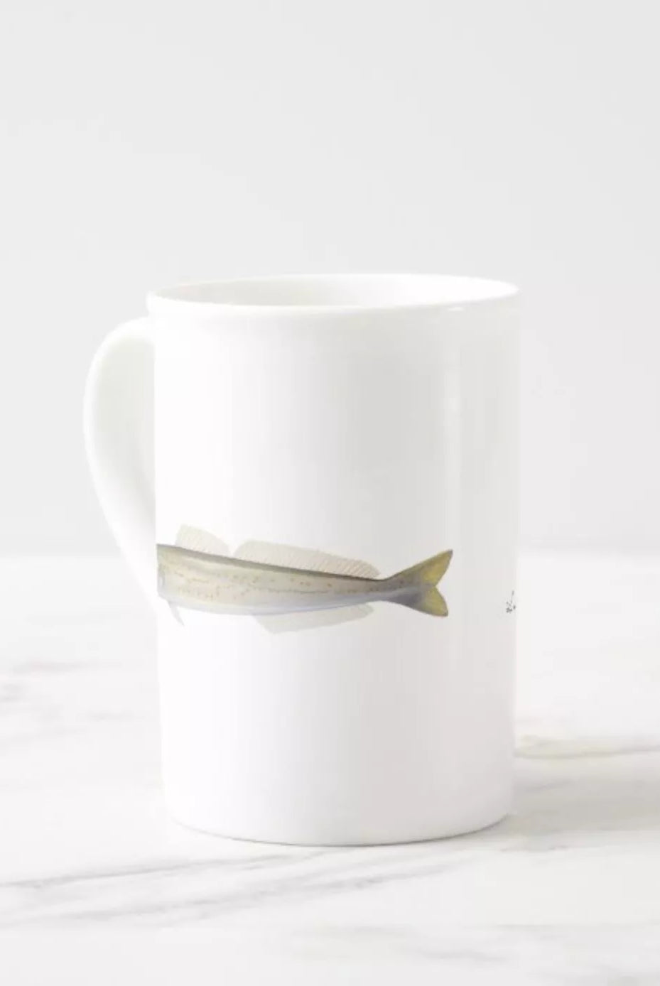 King George Whiting - Fine Bone China Mug-Stick Figure Fish Illustration