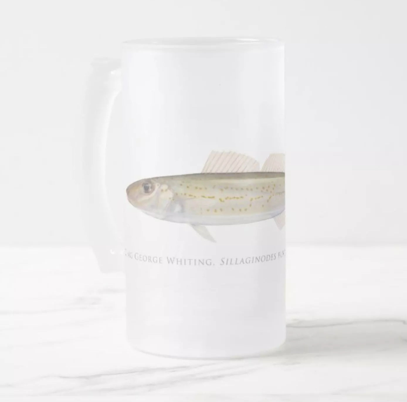 King George Whiting - Frosted Glass Stein-Stick Figure Fish Illustration