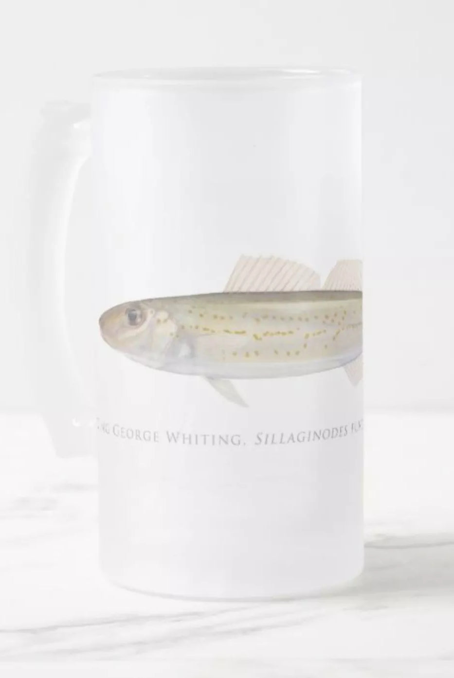 King George Whiting - Frosted Glass Stein-Stick Figure Fish Illustration