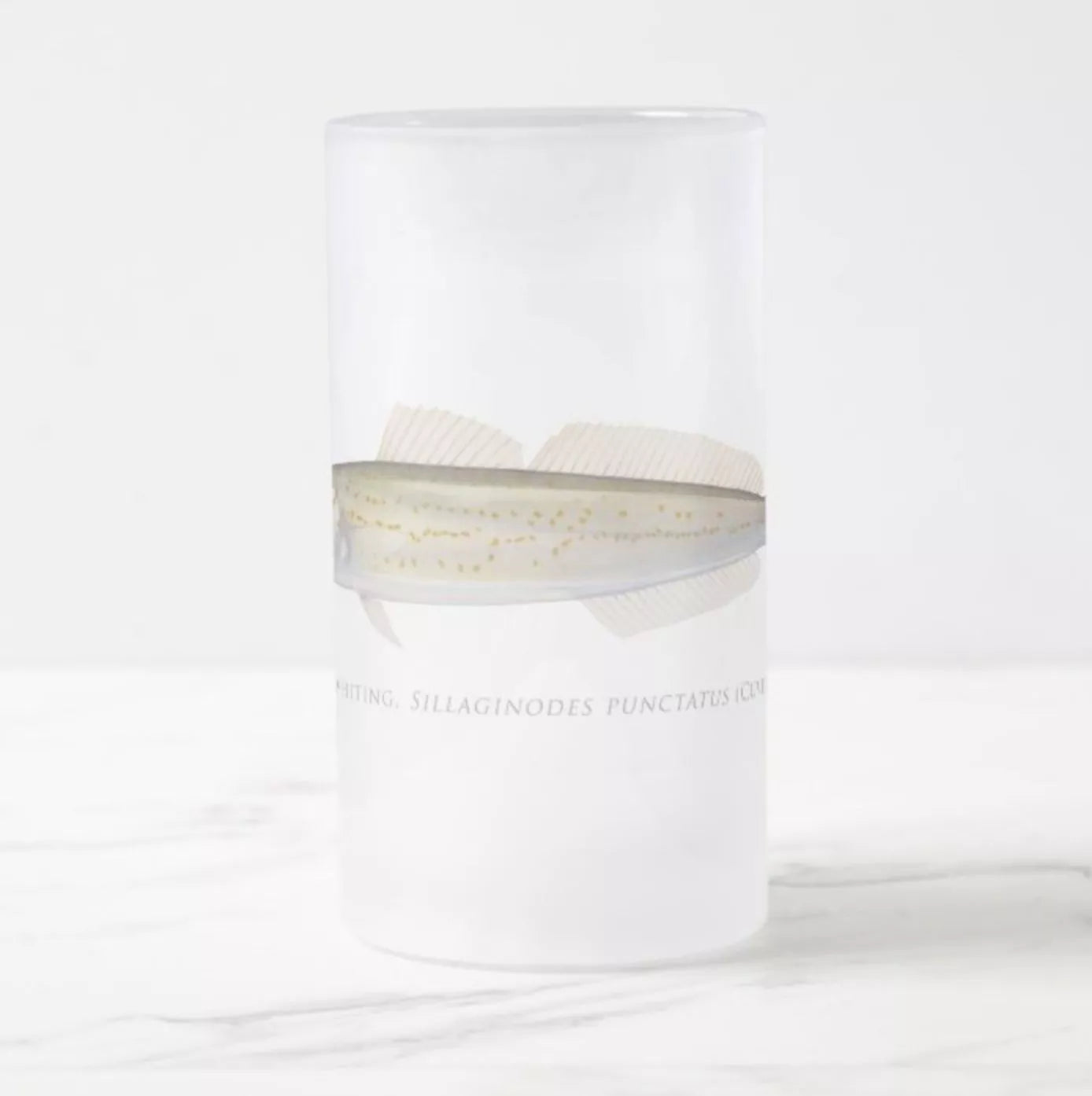 King George Whiting - Frosted Glass Stein-Stick Figure Fish Illustration
