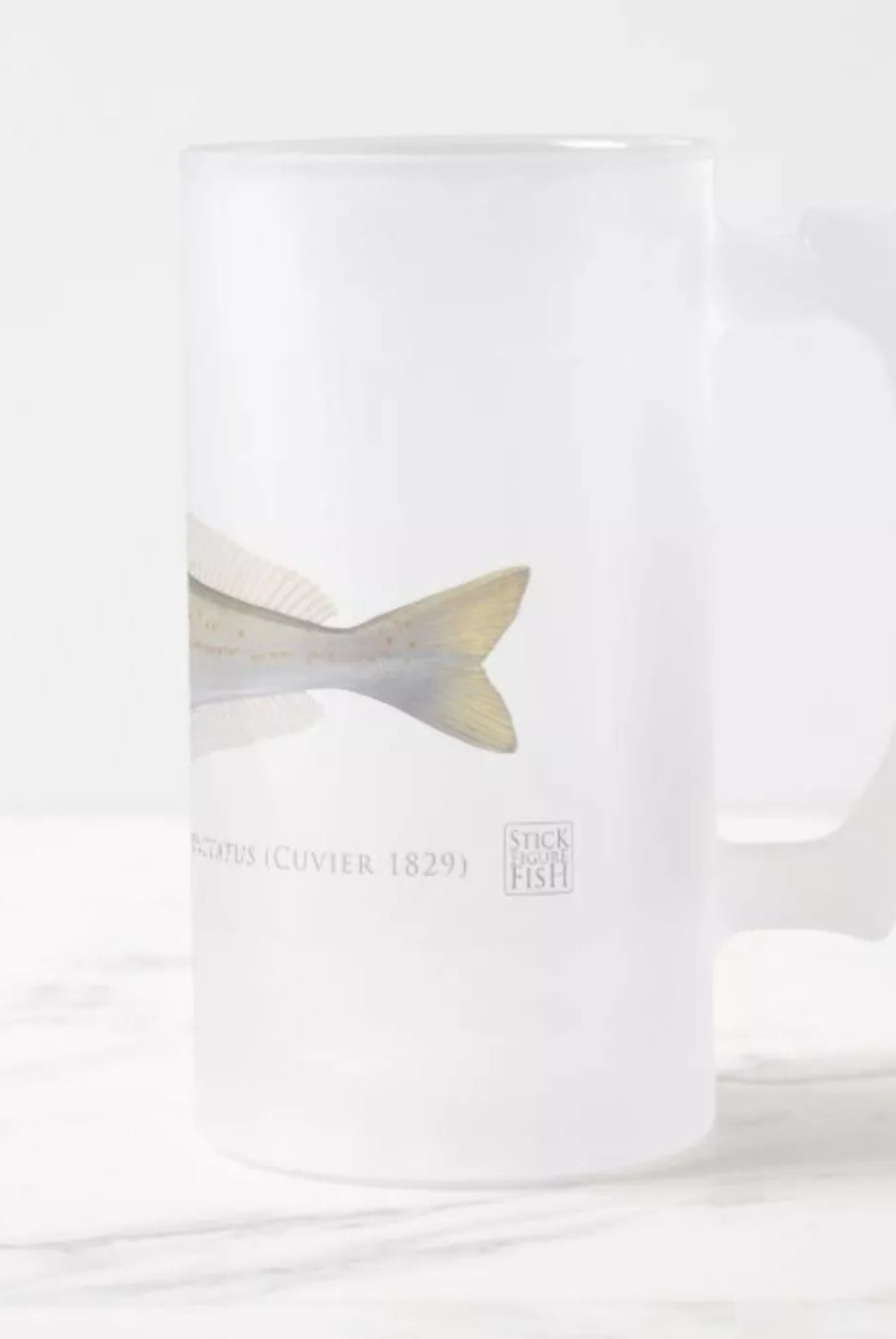 King George Whiting - Frosted Glass Stein-Stick Figure Fish Illustration