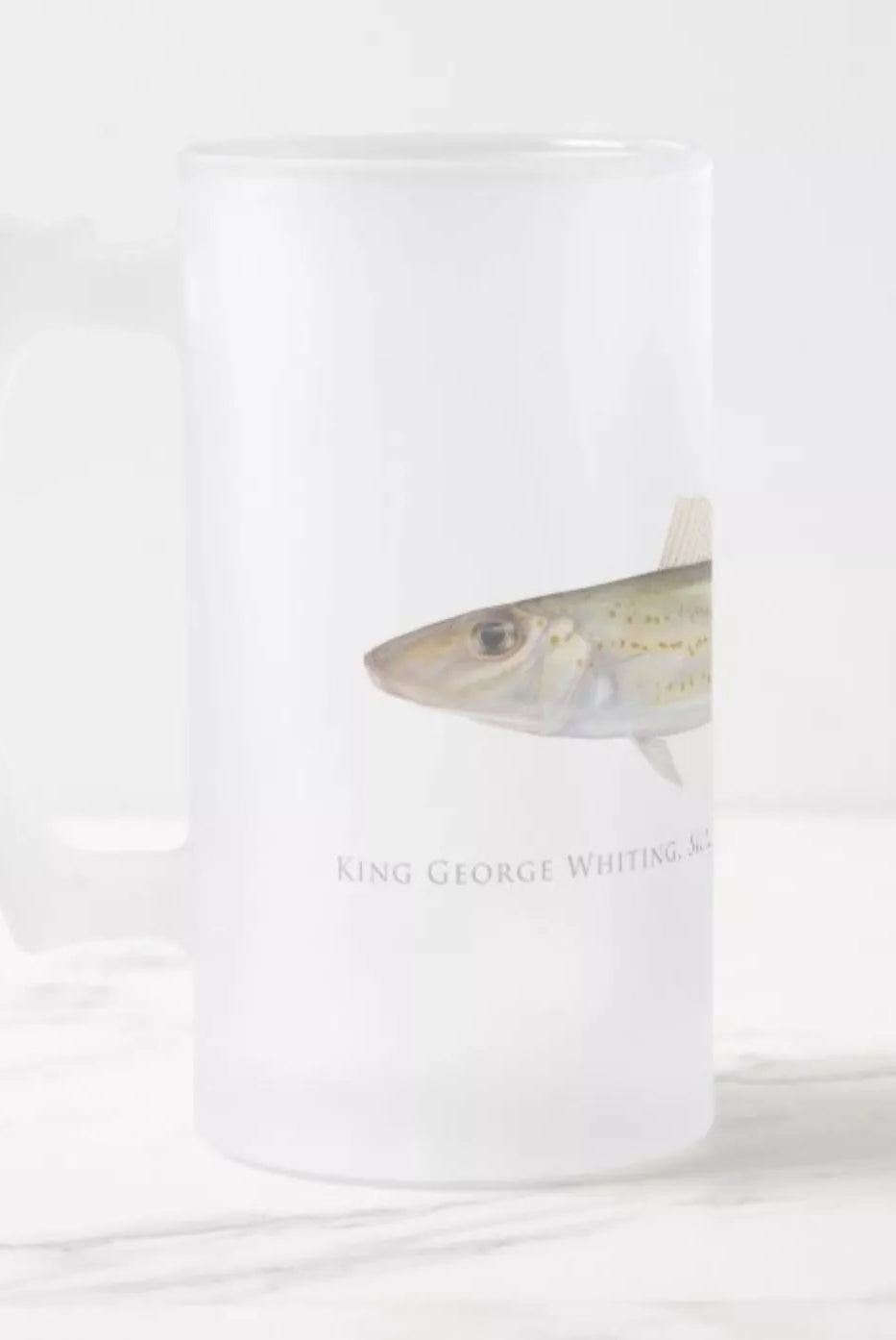 King George Whiting - Frosted Glass Stein-Stick Figure Fish Illustration