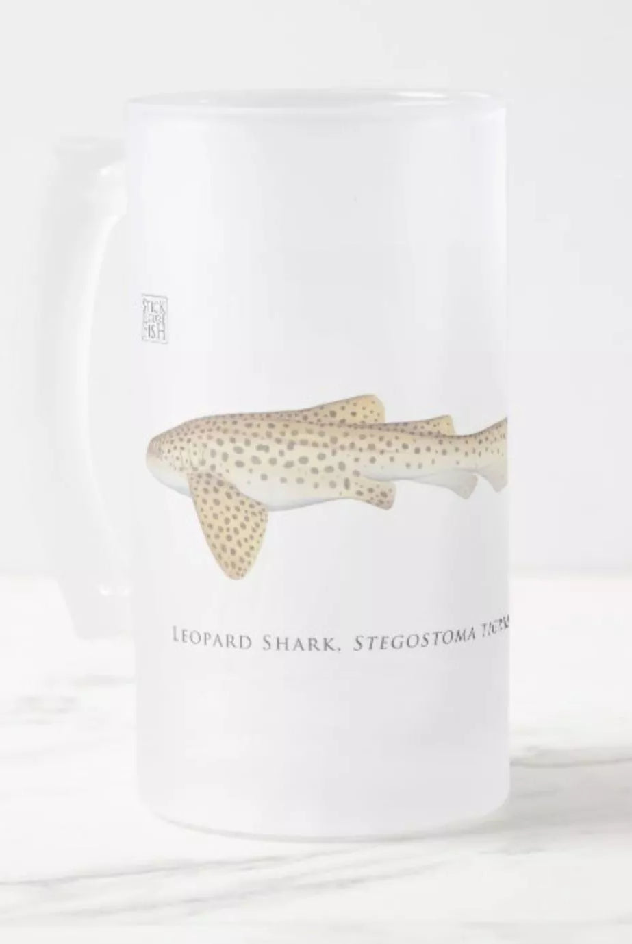 Leopard Shark - Frosted Glass Stein-Stick Figure Fish Illustration