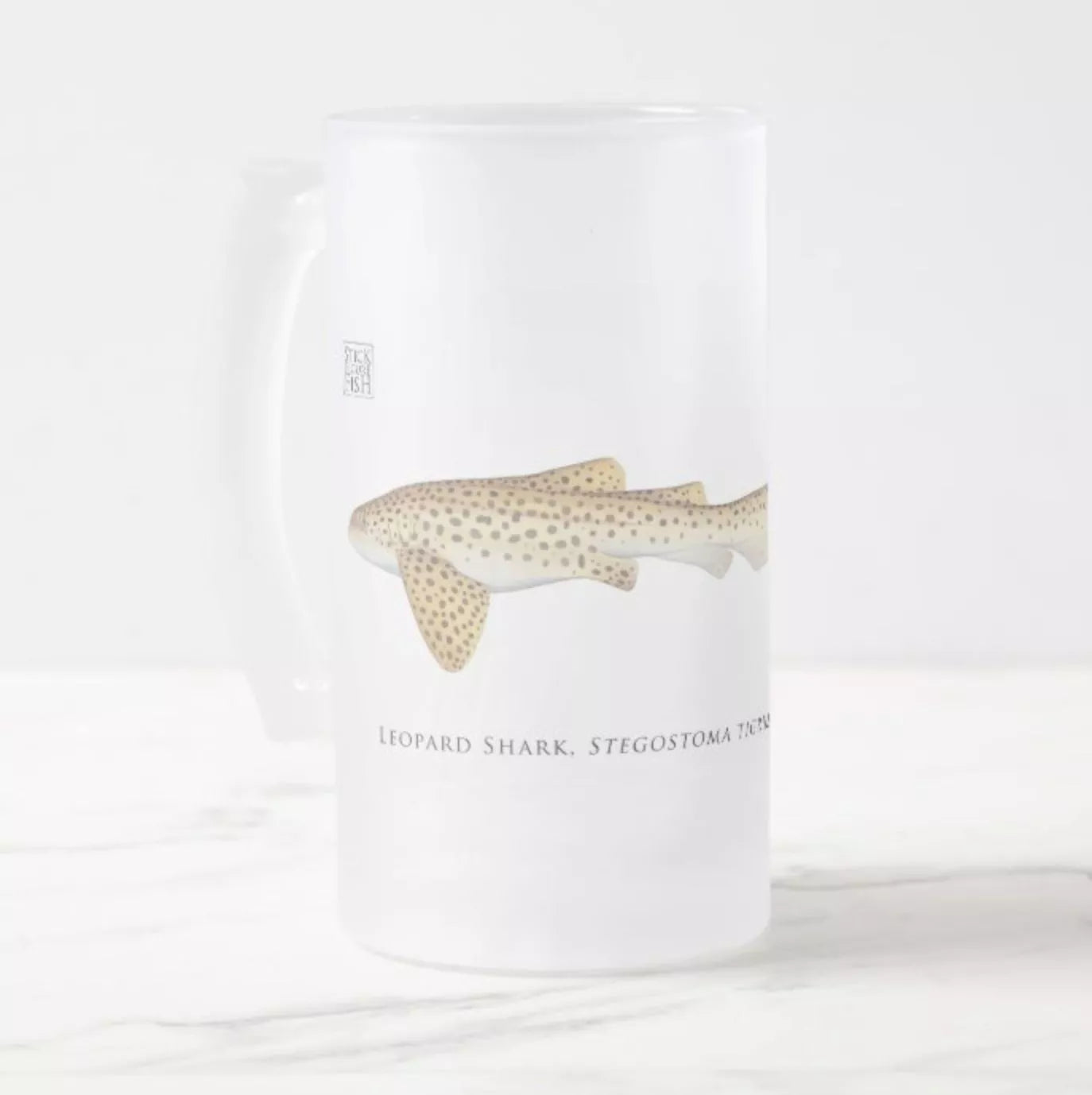 Leopard Shark - Frosted Glass Stein-Stick Figure Fish Illustration