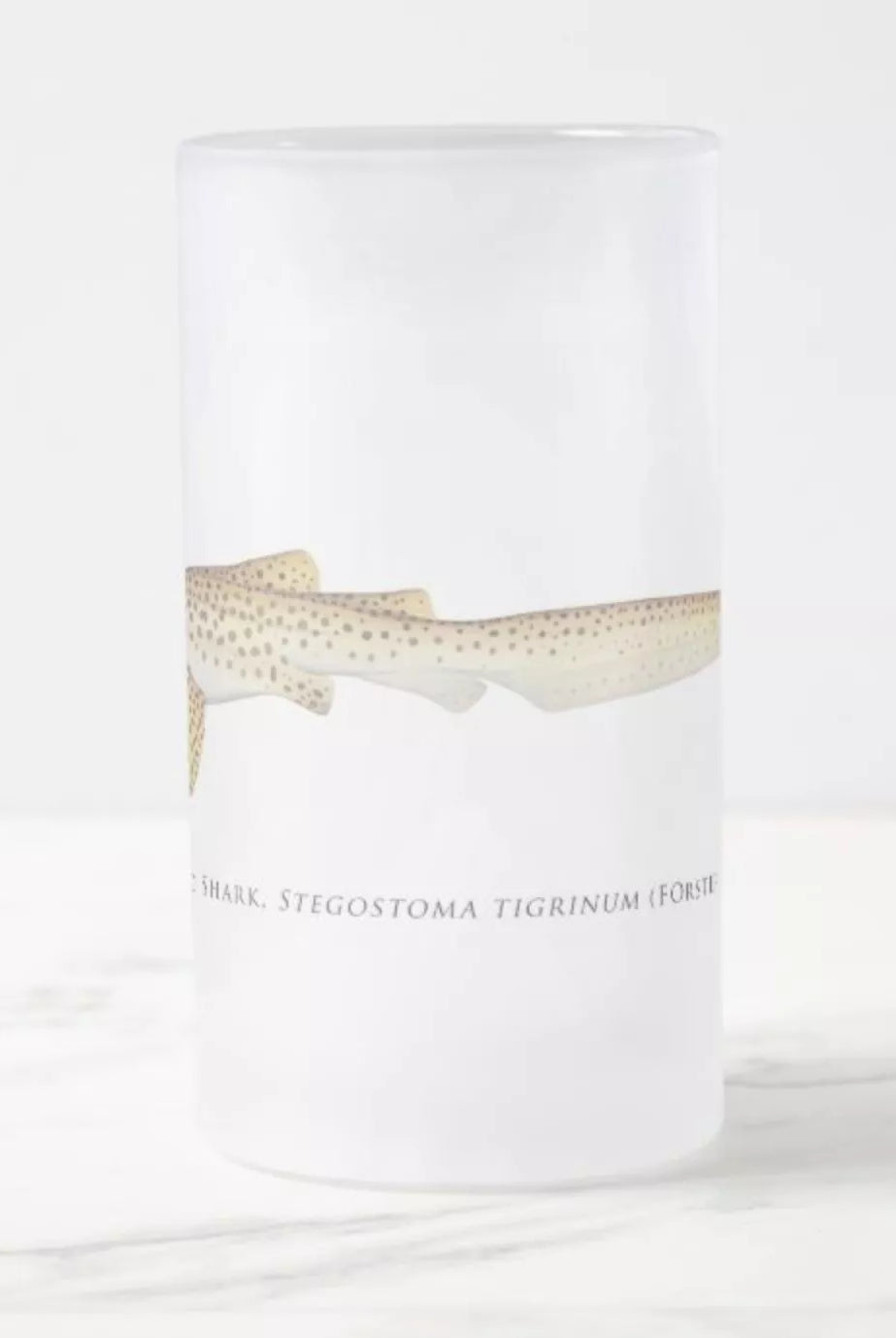 Leopard Shark - Frosted Glass Stein-Stick Figure Fish Illustration