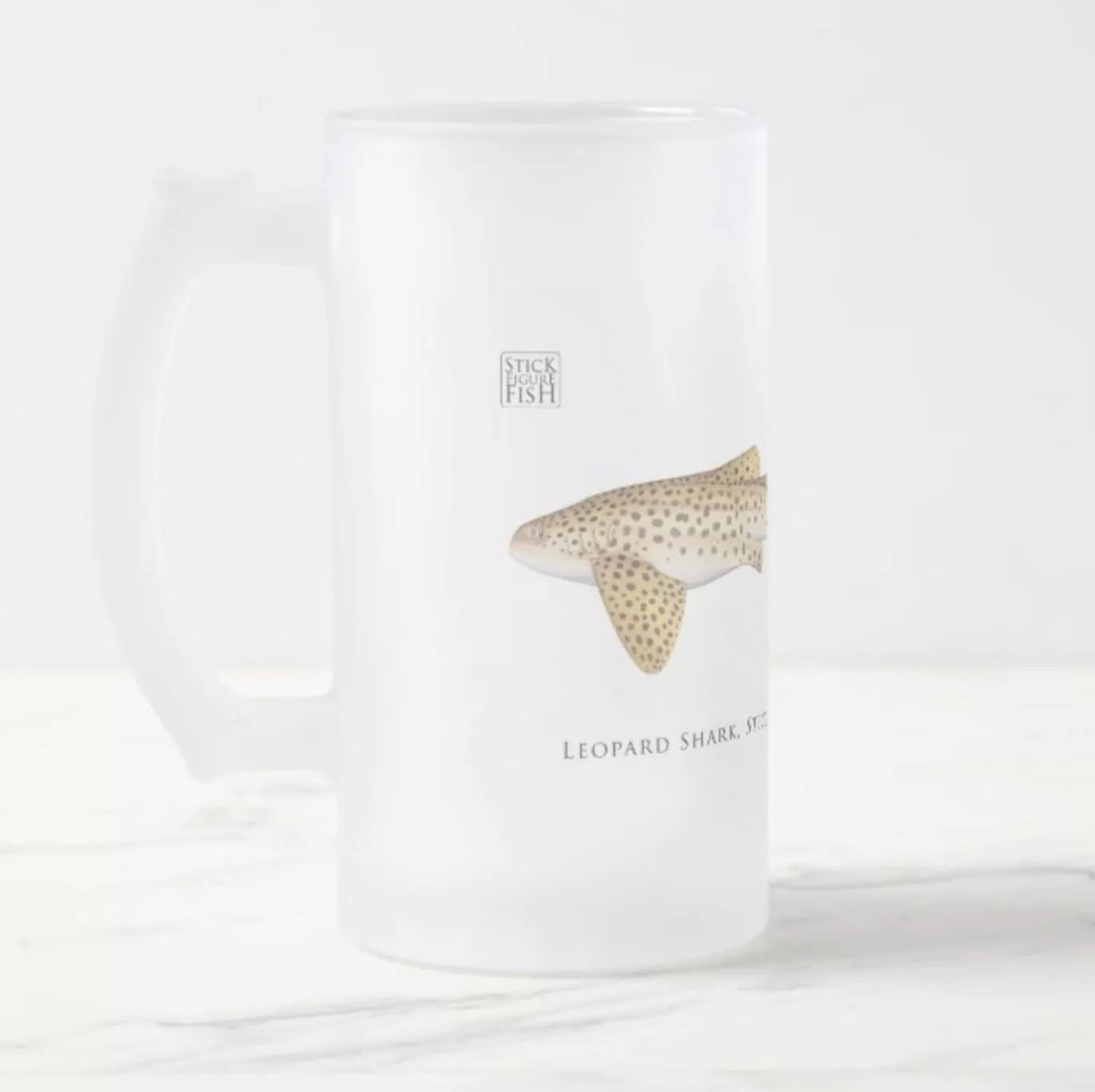 Leopard Shark - Frosted Glass Stein-Stick Figure Fish Illustration