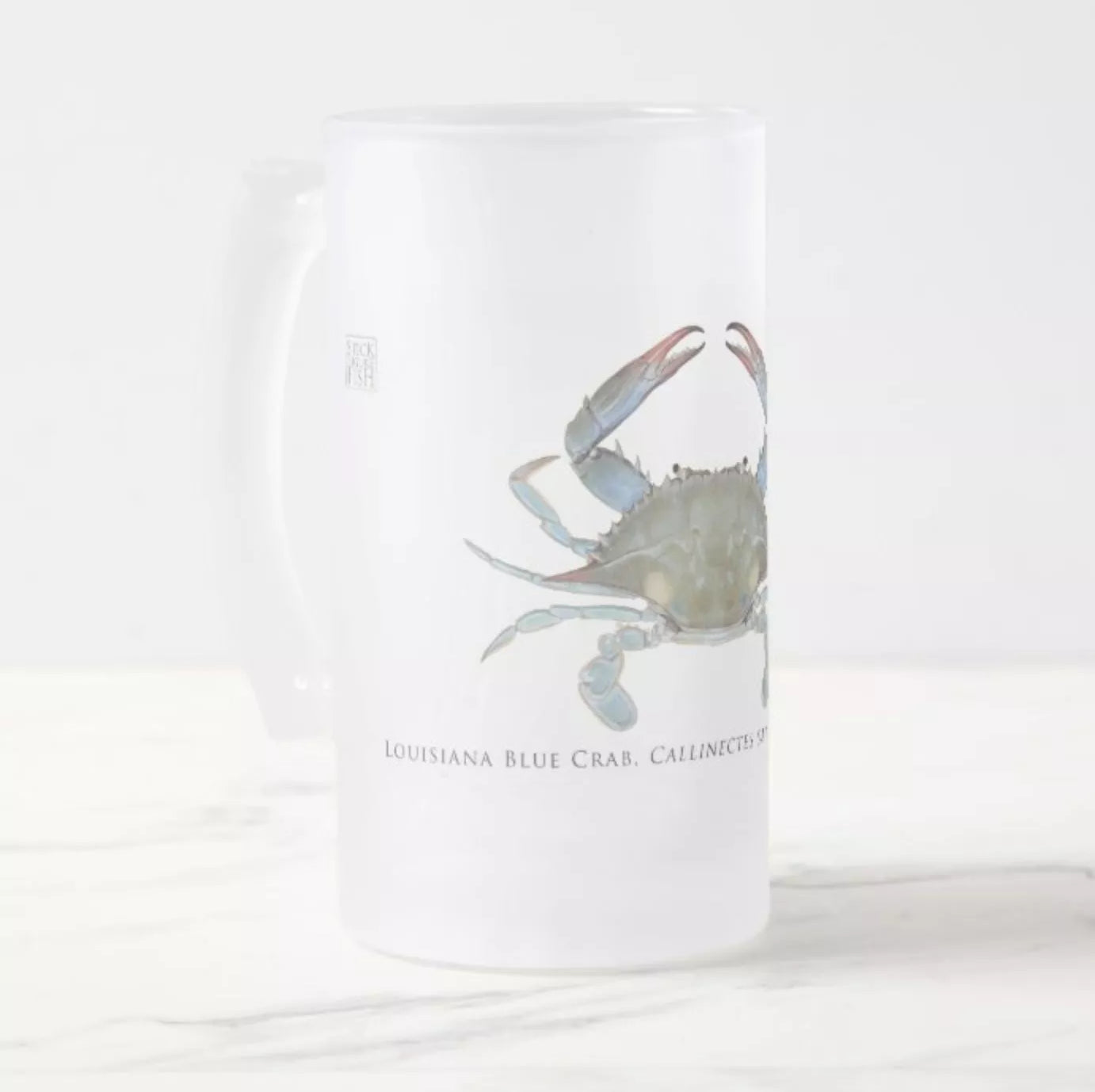 Louisiana Blue Crab - Frosted Glass Stein-Stick Figure Fish Illustration