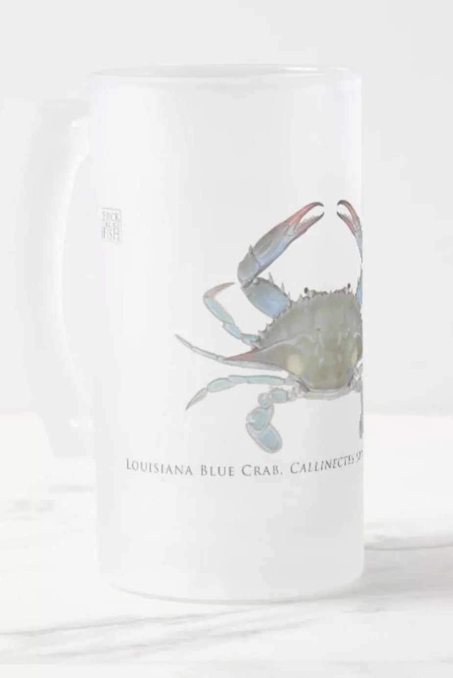 Louisiana Blue Crab - Frosted Glass Stein-Stick Figure Fish Illustration