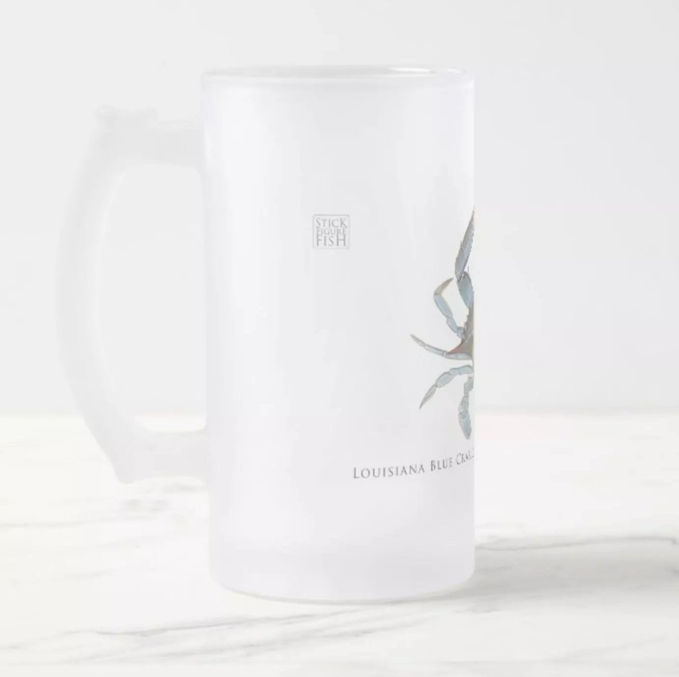 Louisiana Blue Crab - Frosted Glass Stein-Stick Figure Fish Illustration