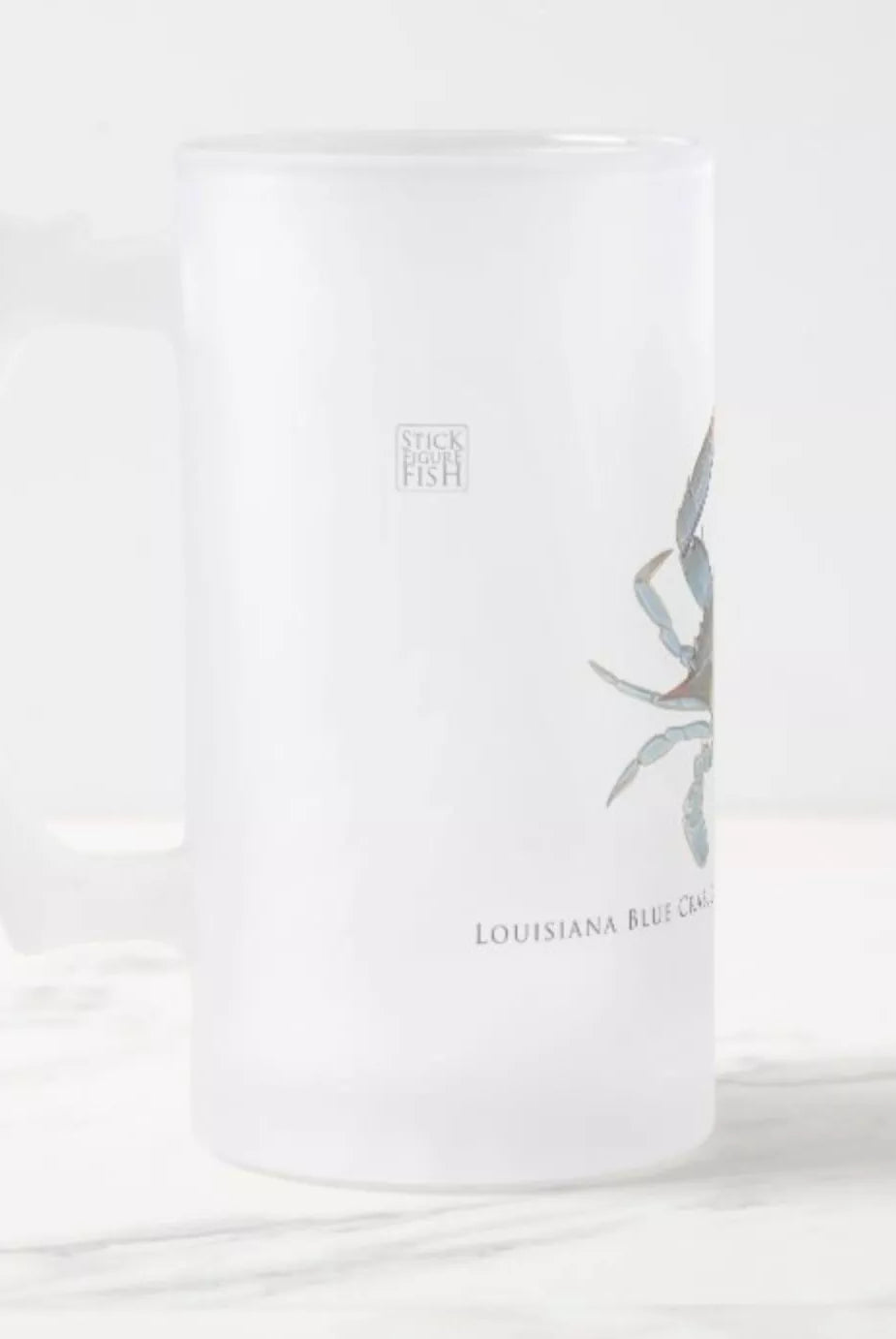 Louisiana Blue Crab - Frosted Glass Stein-Stick Figure Fish Illustration