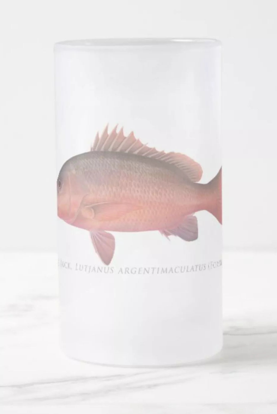 Mangrove Jack - Frosted Glass Stein-Stick Figure Fish Illustration