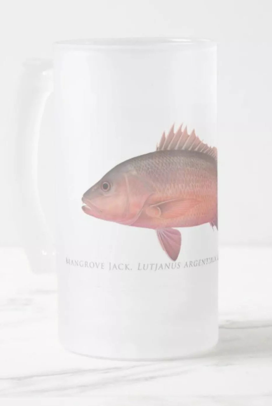 Mangrove Jack - Frosted Glass Stein-Stick Figure Fish Illustration