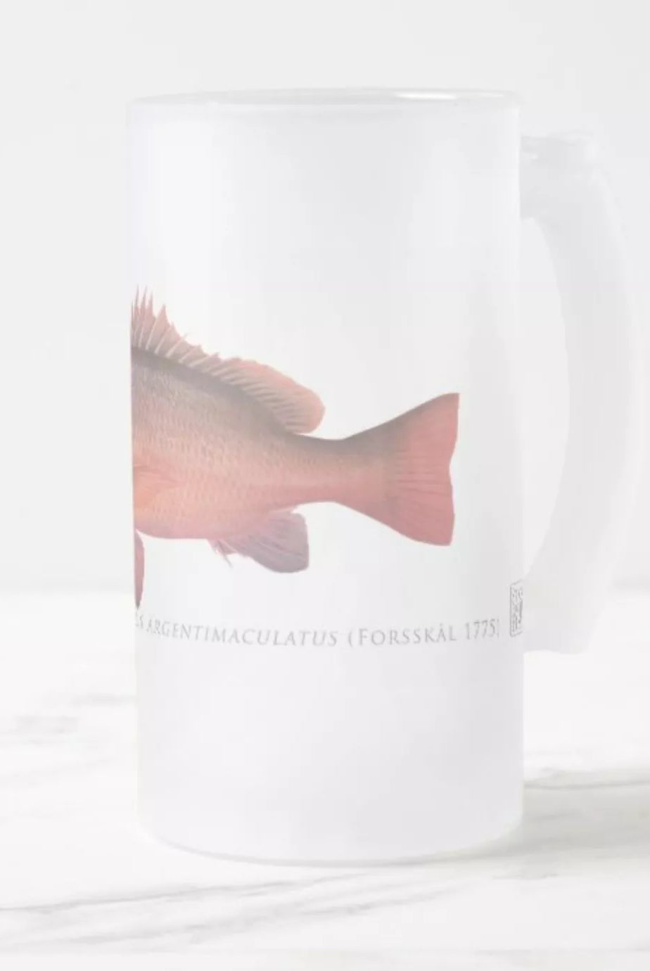 Mangrove Jack - Frosted Glass Stein-Stick Figure Fish Illustration