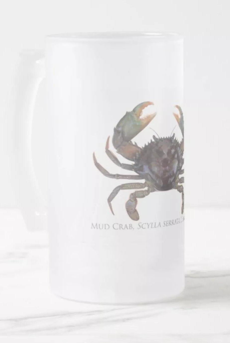 Mud Crab - Frosted Glass Stein-Stick Figure Fish Illustration