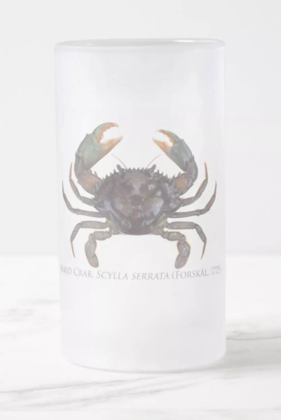 Mud Crab - Frosted Glass Stein-Stick Figure Fish Illustration