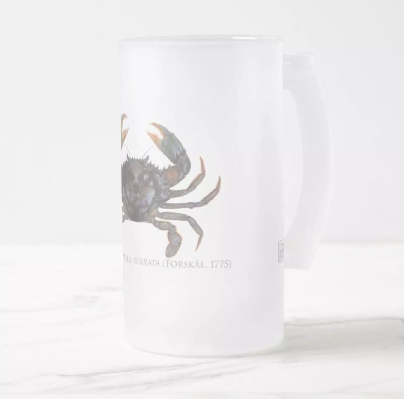 Mud Crab - Frosted Glass Stein-Stick Figure Fish Illustration