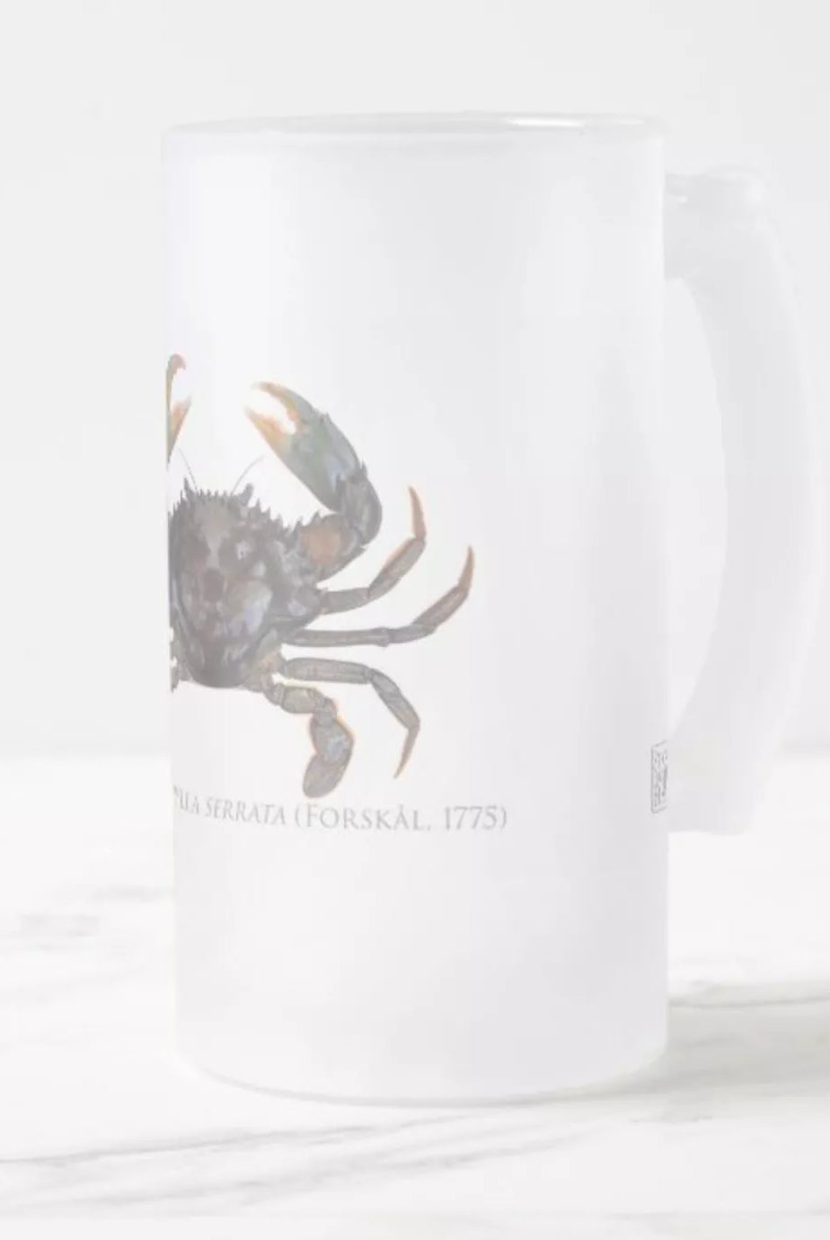 Mud Crab - Frosted Glass Stein-Stick Figure Fish Illustration