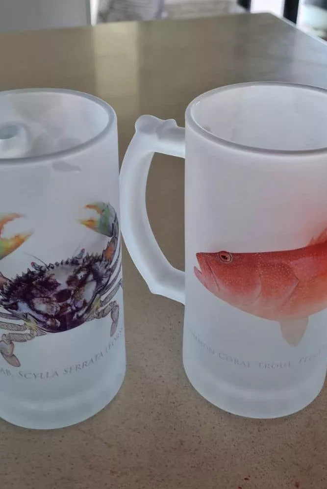Mud Crab - Frosted Glass Stein-Stick Figure Fish Illustration