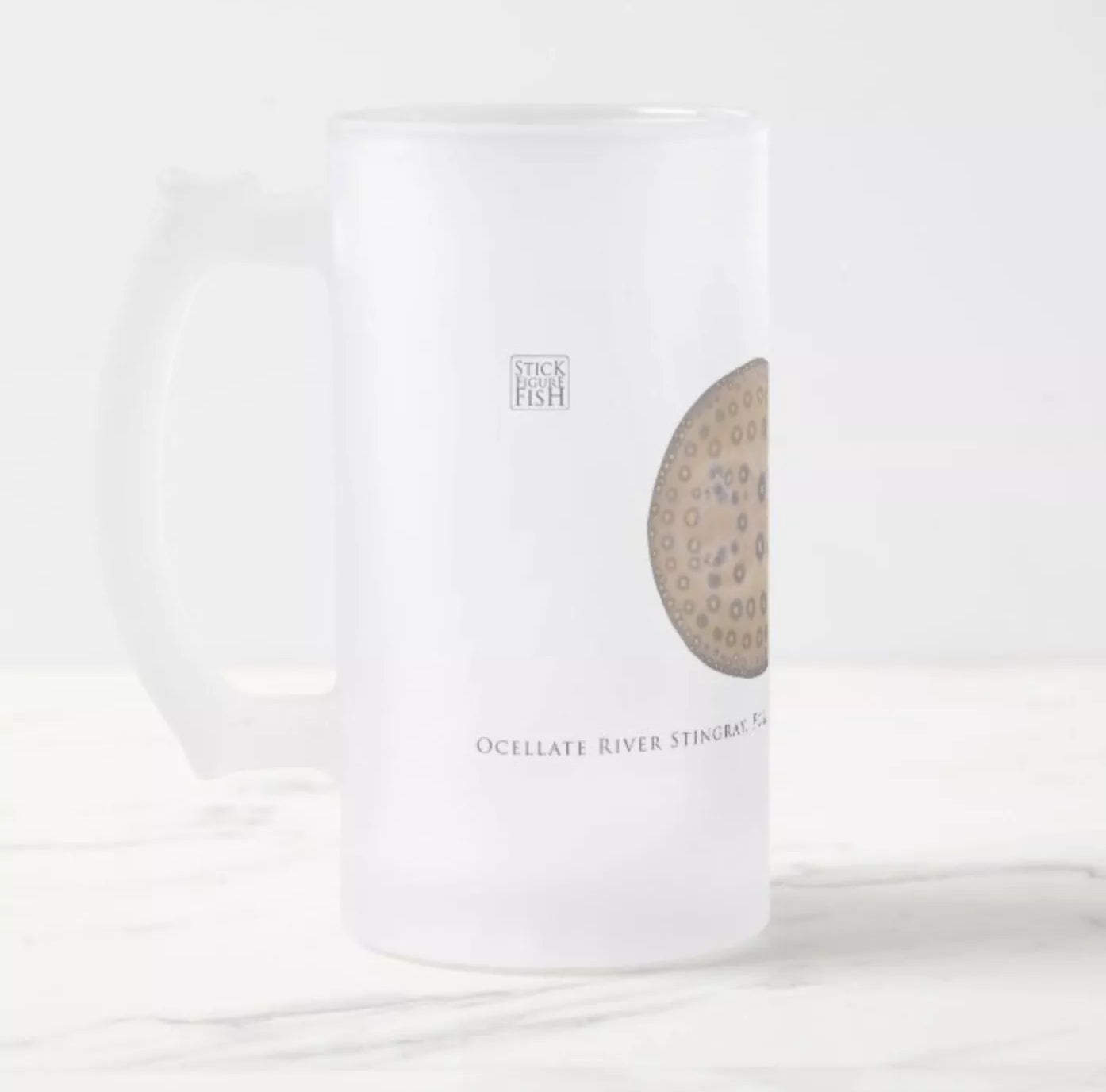 Ocellate River Stingray - Frosted Glass Stein-Stick Figure Fish Illustration