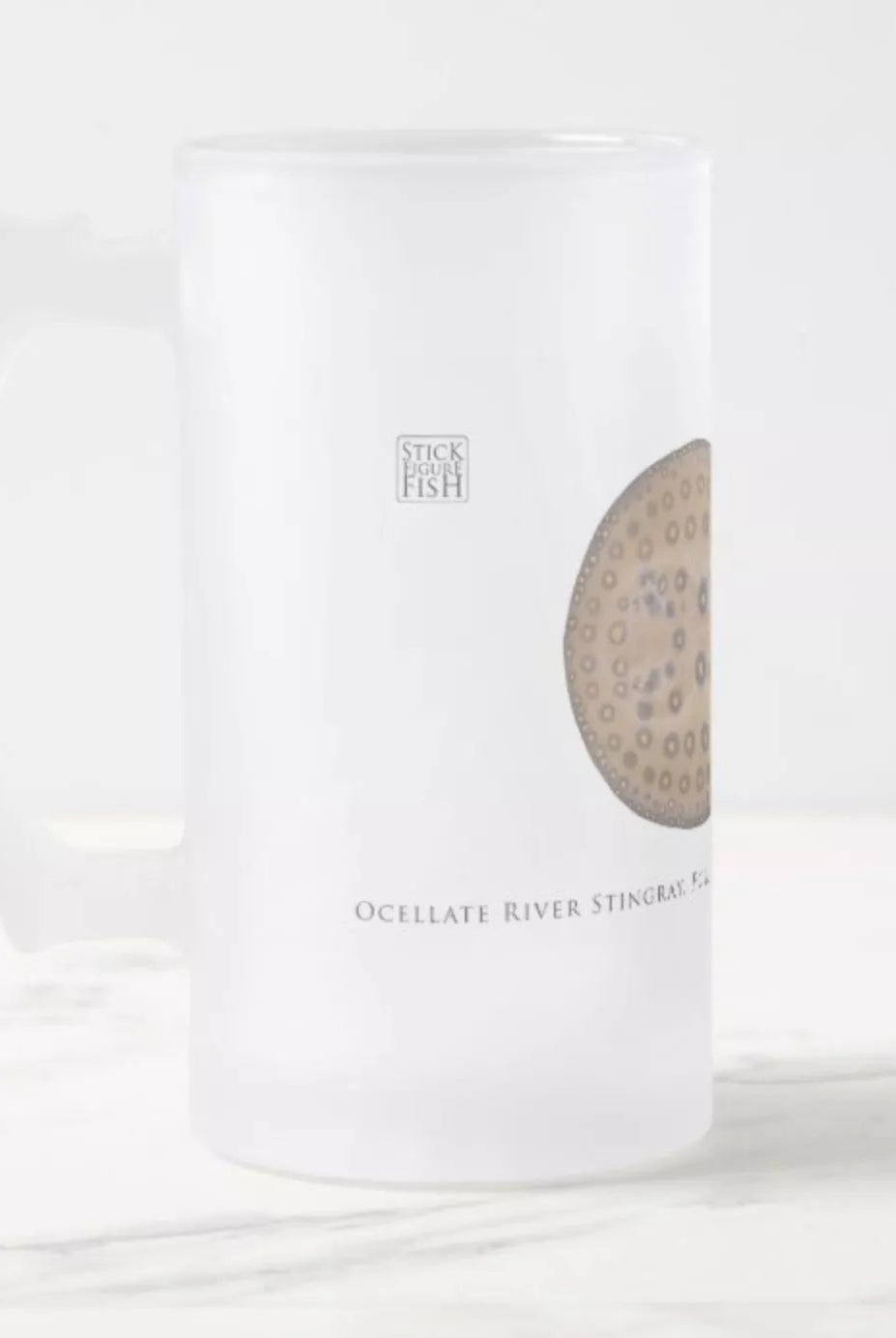 Ocellate River Stingray - Frosted Glass Stein-Stick Figure Fish Illustration