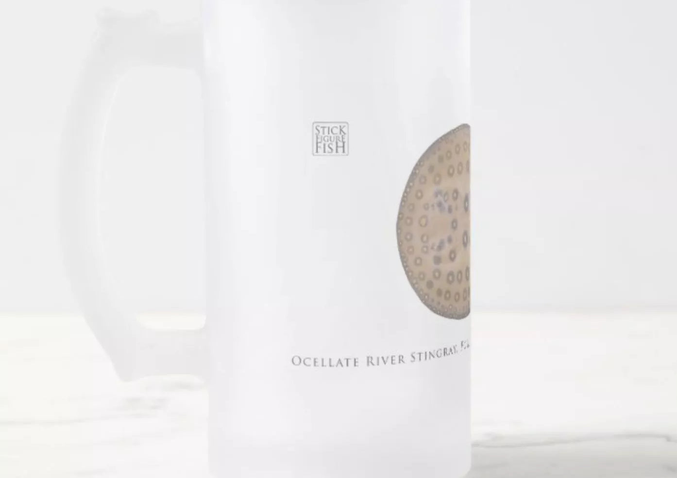Ocellate River Stingray - Frosted Glass Stein-Stick Figure Fish Illustration