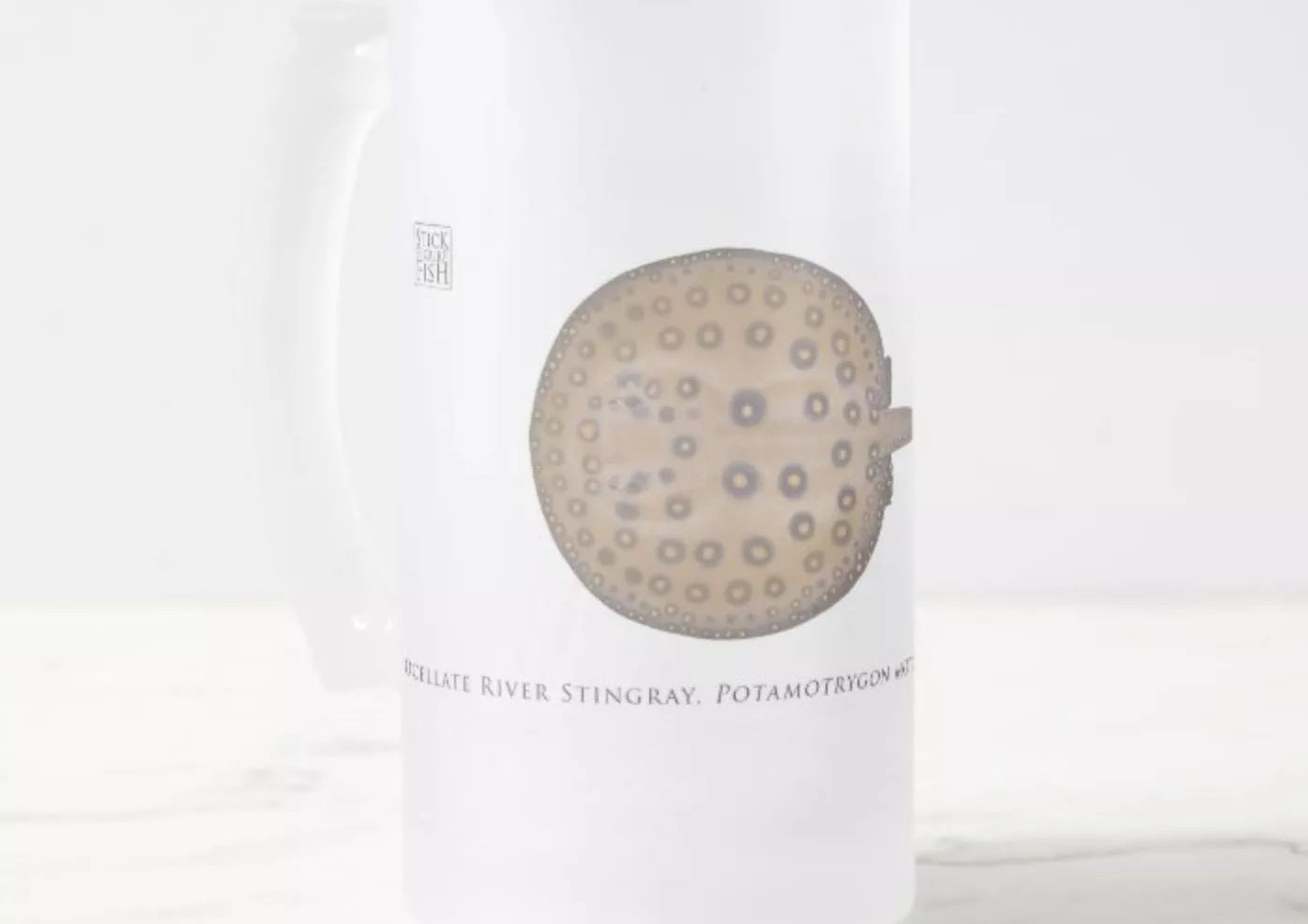 Ocellate River Stingray - Frosted Glass Stein-Stick Figure Fish Illustration