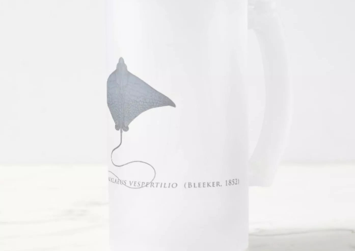 Ornate Eagle Ray - Frosted Glass Stein-Stick Figure Fish Illustration