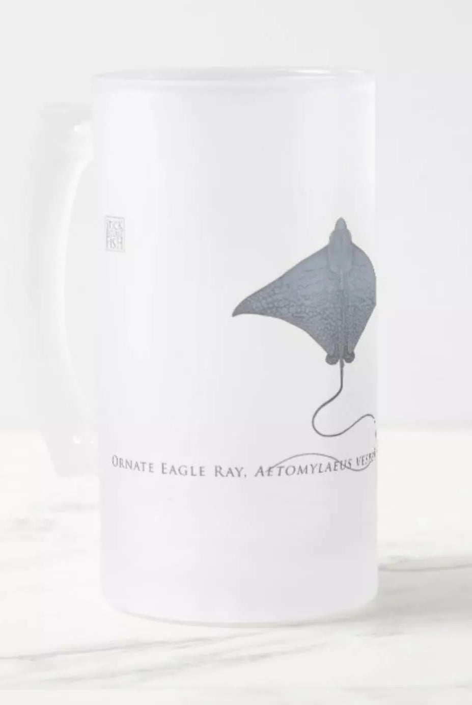 Ornate Eagle Ray - Frosted Glass Stein-Stick Figure Fish Illustration