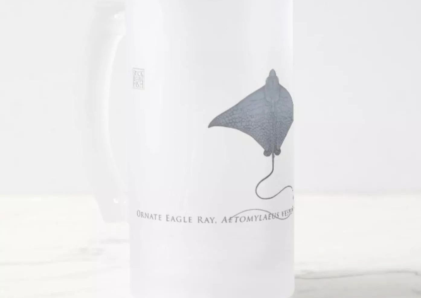 Ornate Eagle Ray - Frosted Glass Stein-Stick Figure Fish Illustration