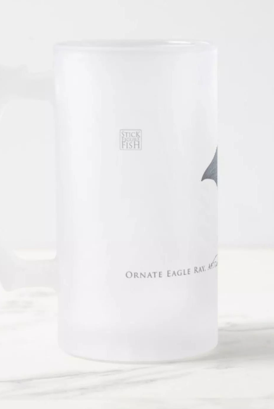 Ornate Eagle Ray - Frosted Glass Stein-Stick Figure Fish Illustration