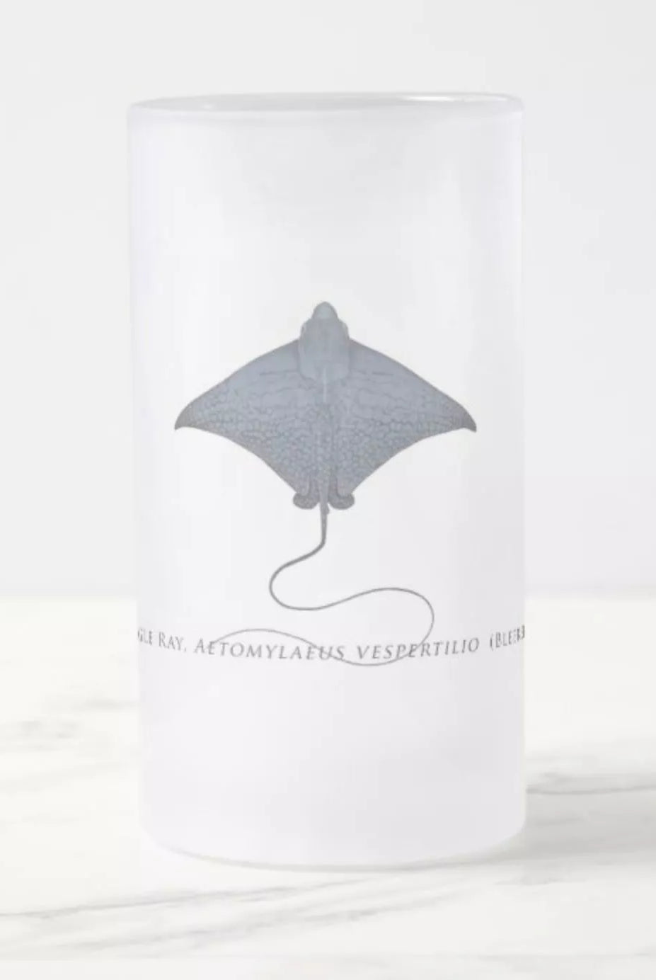 Ornate Eagle Ray - Frosted Glass Stein-Stick Figure Fish Illustration