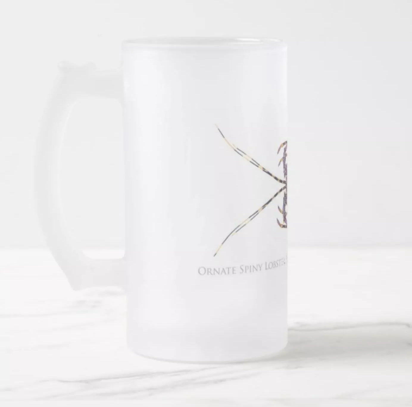 Ornate Spiny Lobster - Frosted Glass Stein-Stick Figure Fish Illustration
