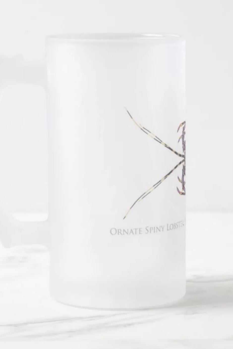 Ornate Spiny Lobster - Frosted Glass Stein-Stick Figure Fish Illustration
