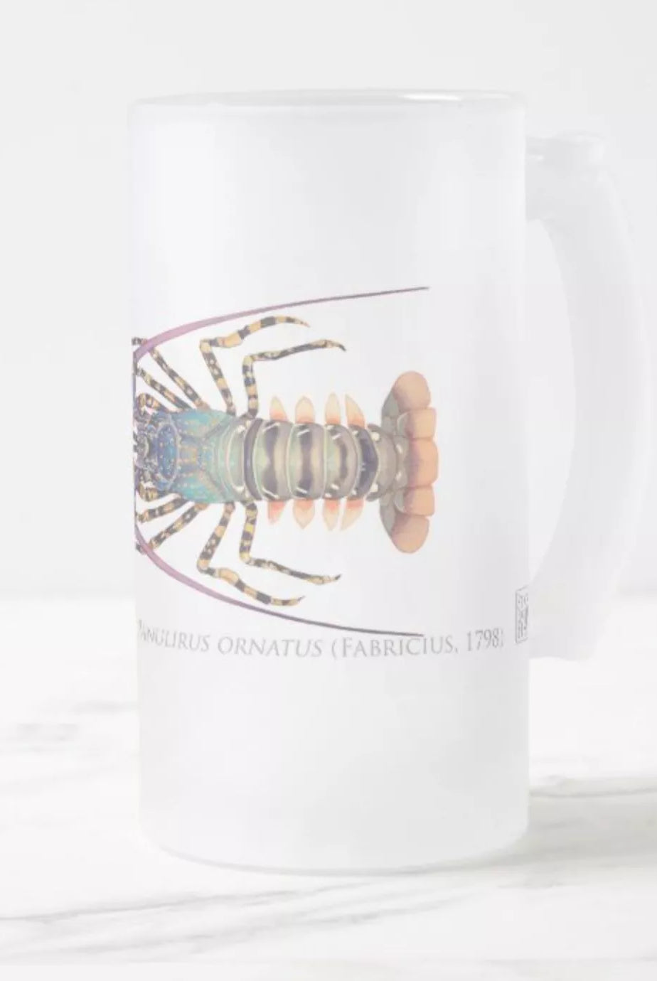 Ornate Spiny Lobster - Frosted Glass Stein-Stick Figure Fish Illustration