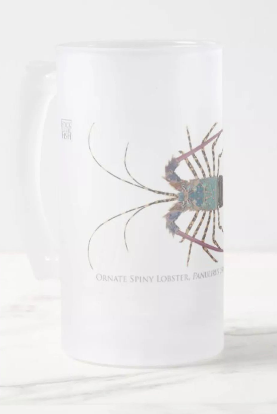 Ornate Spiny Lobster Version 2 (Detailed) - Frosted Glass Stein-Stick Figure Fish Illustration