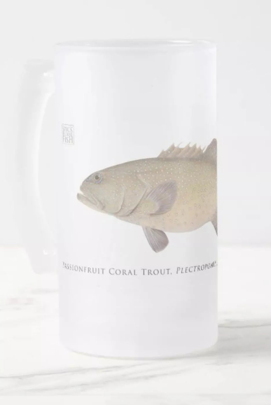 Passionfruit Coral Trout - Frosted Glass Stein-Stick Figure Fish Illustration