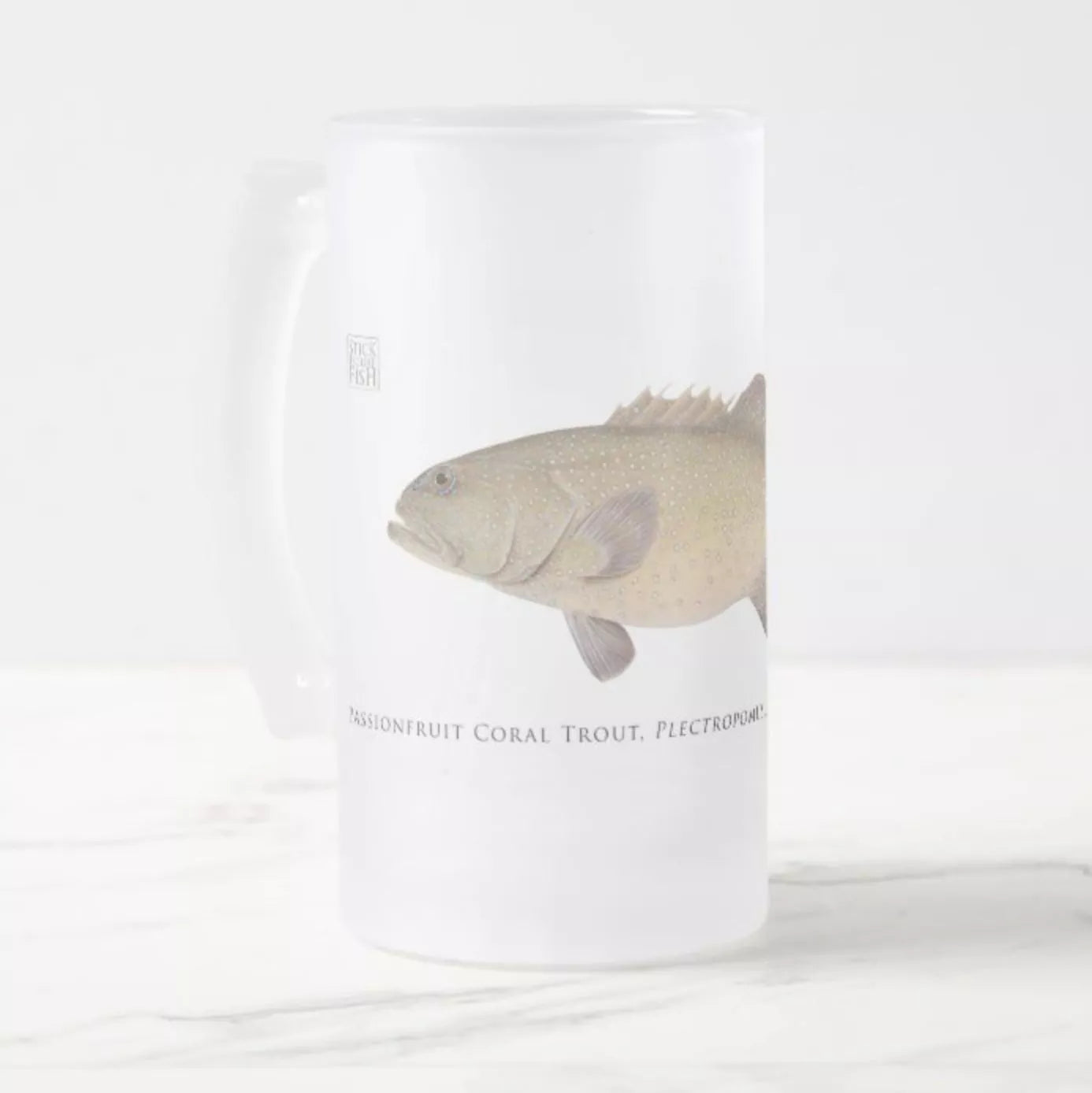 Passionfruit Coral Trout - Frosted Glass Stein-Stick Figure Fish Illustration