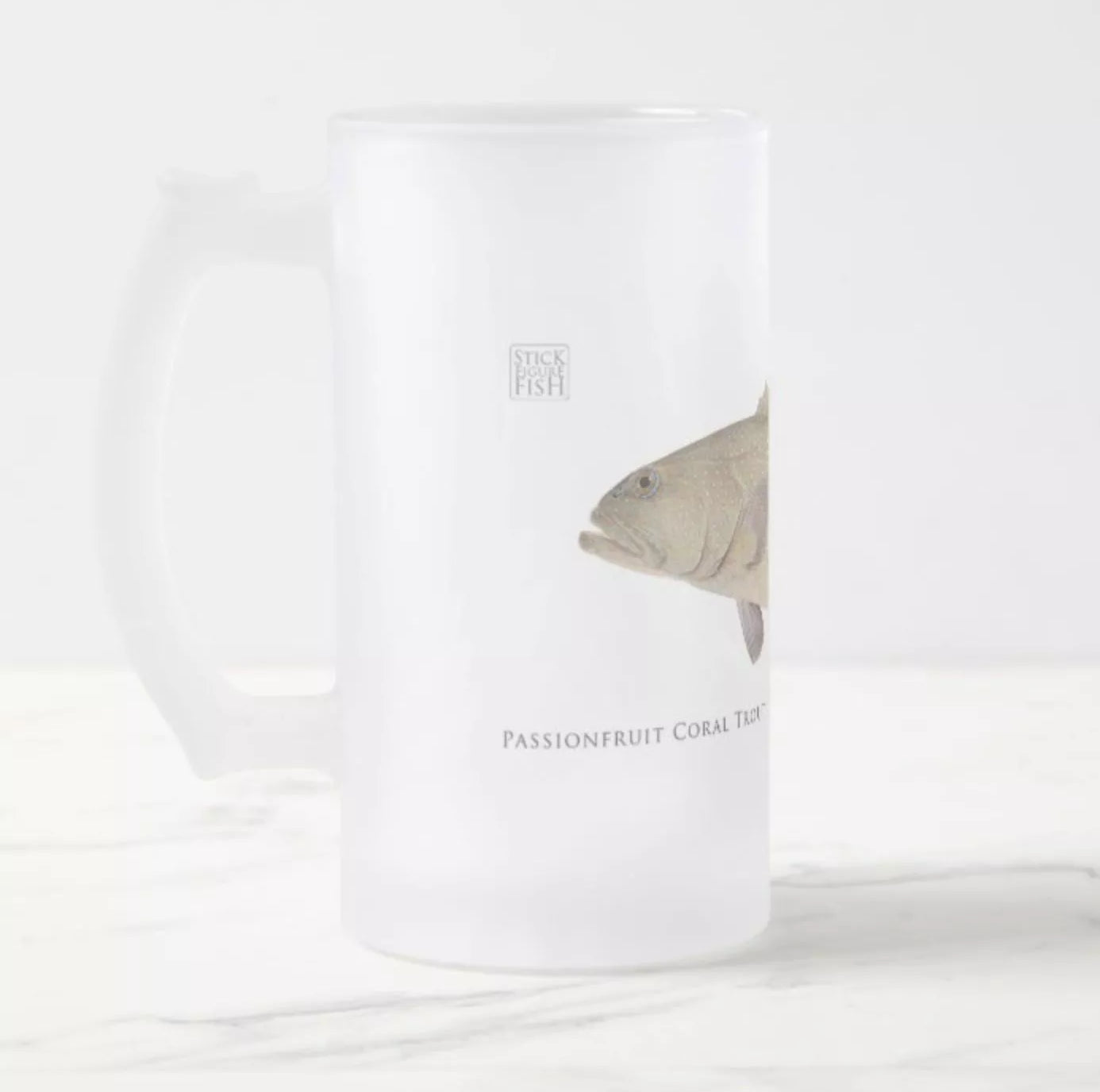 Passionfruit Coral Trout - Frosted Glass Stein-Stick Figure Fish Illustration
