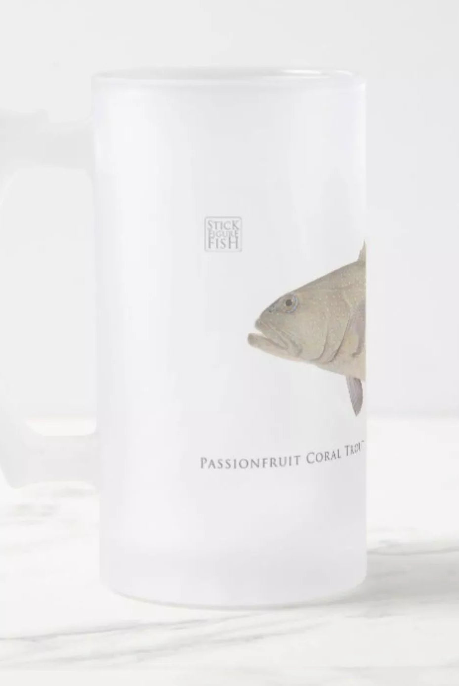 Passionfruit Coral Trout - Frosted Glass Stein-Stick Figure Fish Illustration