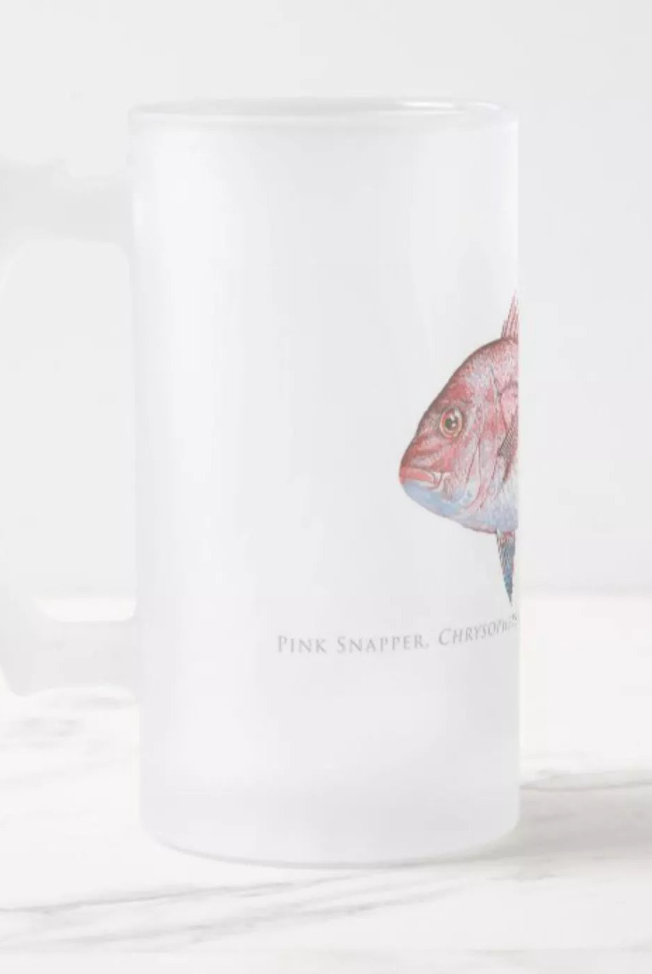 Pink Snapper - Frosted Glass Stein-Stick Figure Fish Illustration