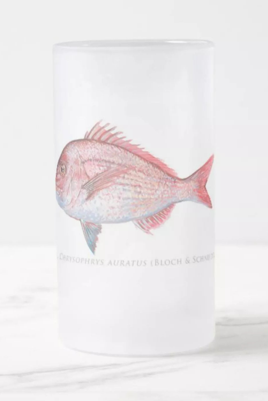 Pink Snapper - Frosted Glass Stein-Stick Figure Fish Illustration