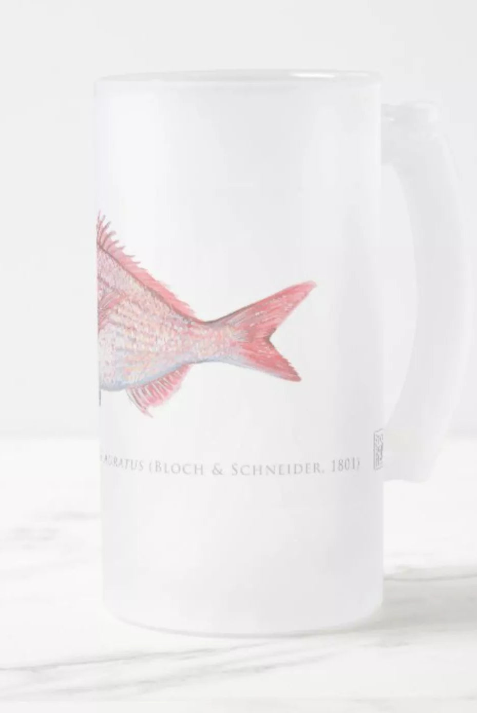 Pink Snapper - Frosted Glass Stein-Stick Figure Fish Illustration