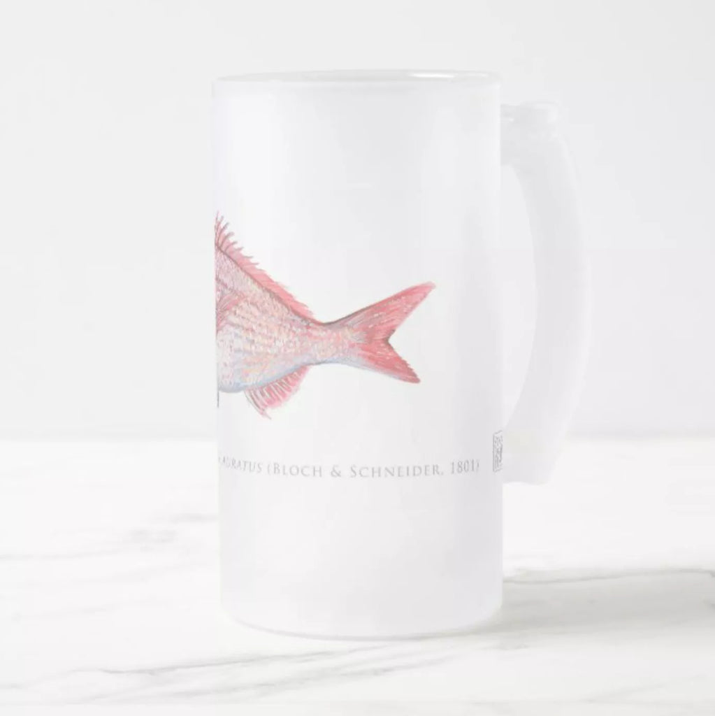 Pink Snapper - Frosted Glass Stein-Stick Figure Fish Illustration