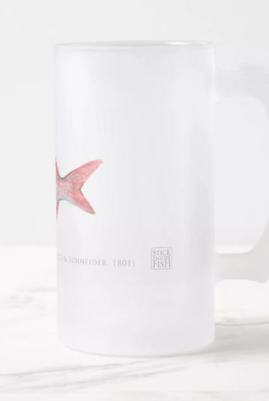 Pink Snapper - Frosted Glass Stein-Stick Figure Fish Illustration