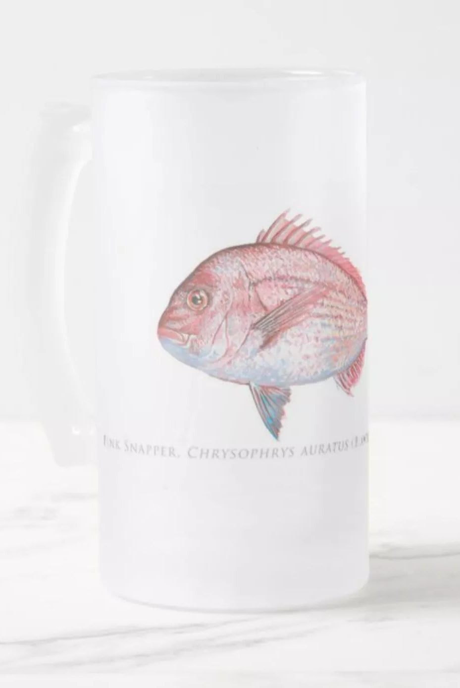 Pink Snapper - Frosted Glass Stein-Stick Figure Fish Illustration