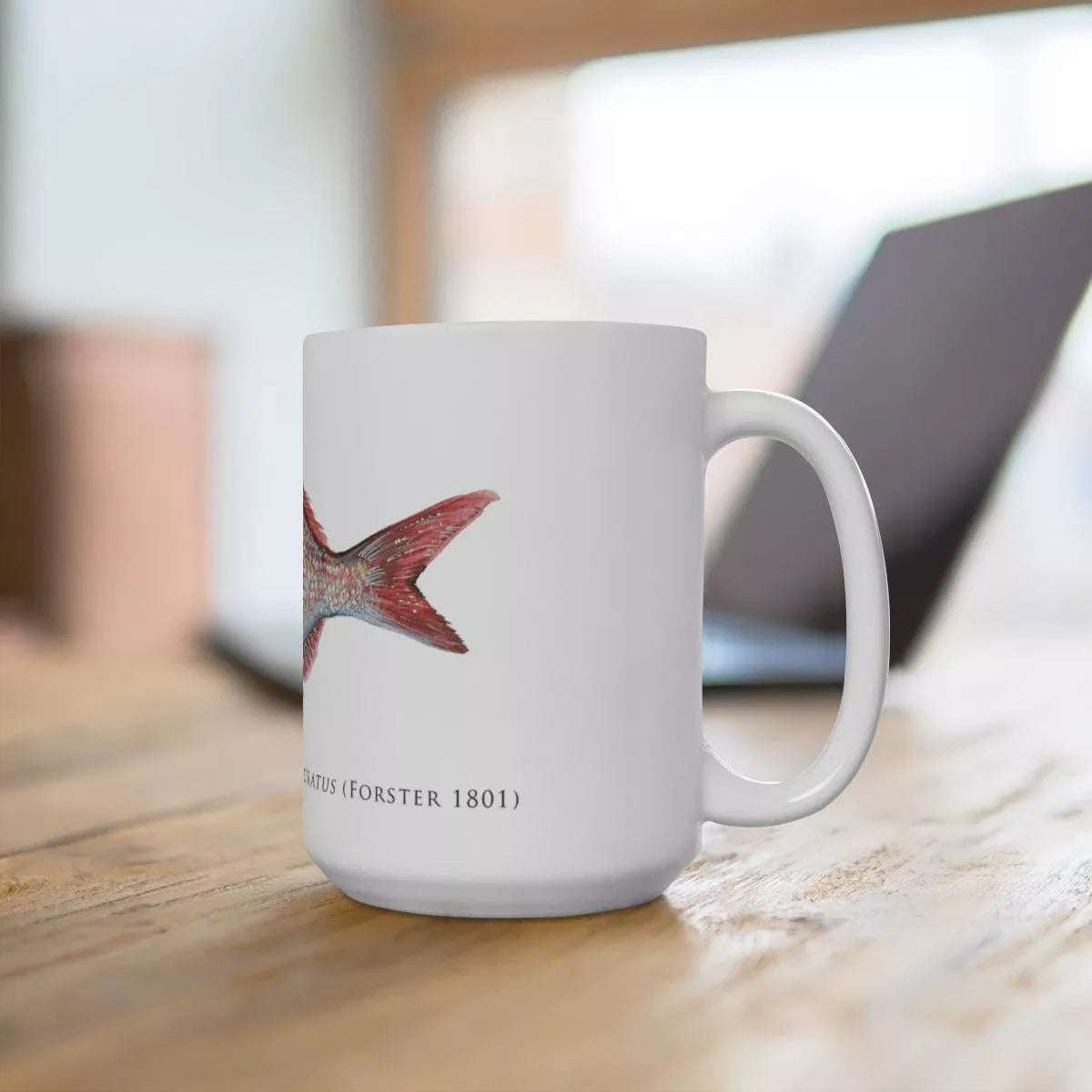 Pink Snapper Mug-Stick Figure Fish Illustration